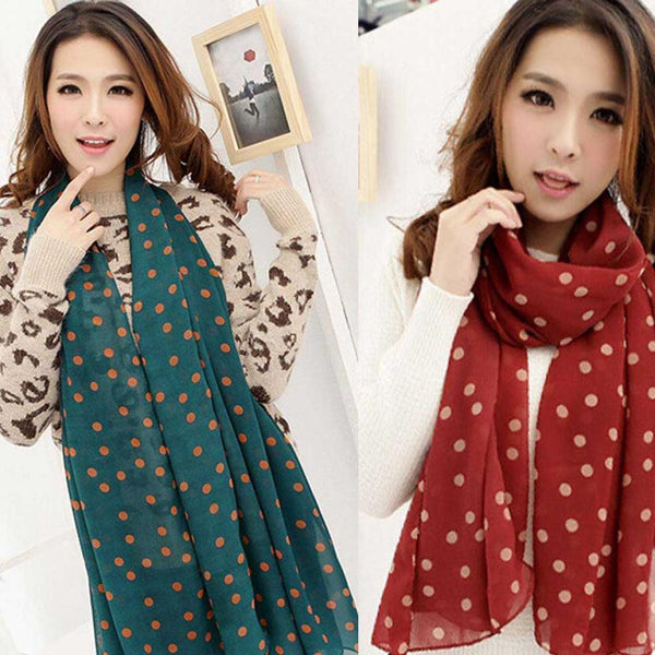 Long Wrap Shawl Polka Dot Chiffon Scarf - Dash Plaz