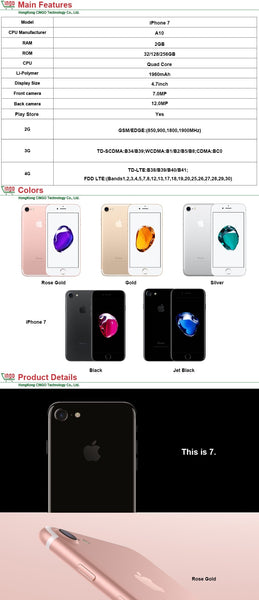 unlocked Apple iPhone 7 2GB RAM 32/128/256GB ROM 4.7" IOS Cell Phone 12.0MP Camera Quad Core 4K Video LTE 1960mAh - Dash Plaz