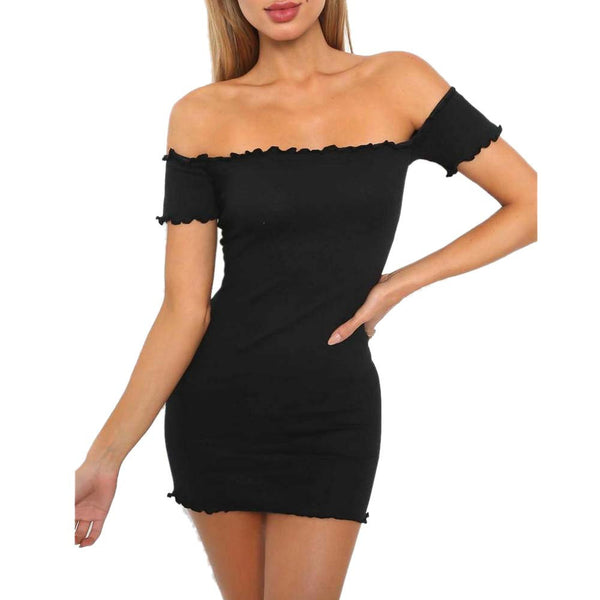Off Shoulder Mini Short Sleeve Crimping Dress - Dash Plaz