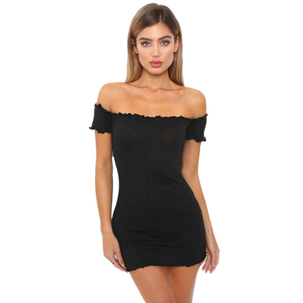 Off Shoulder Mini Short Sleeve Crimping Dress - Dash Plaz