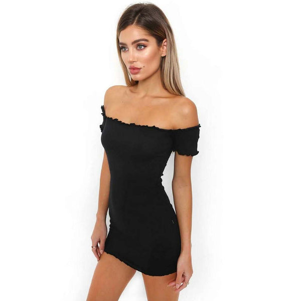 Off Shoulder Mini Short Sleeve Crimping Dress - Dash Plaz