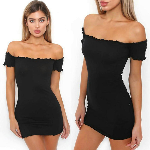 Off Shoulder Mini Short Sleeve Crimping Dress - Dash Plaz