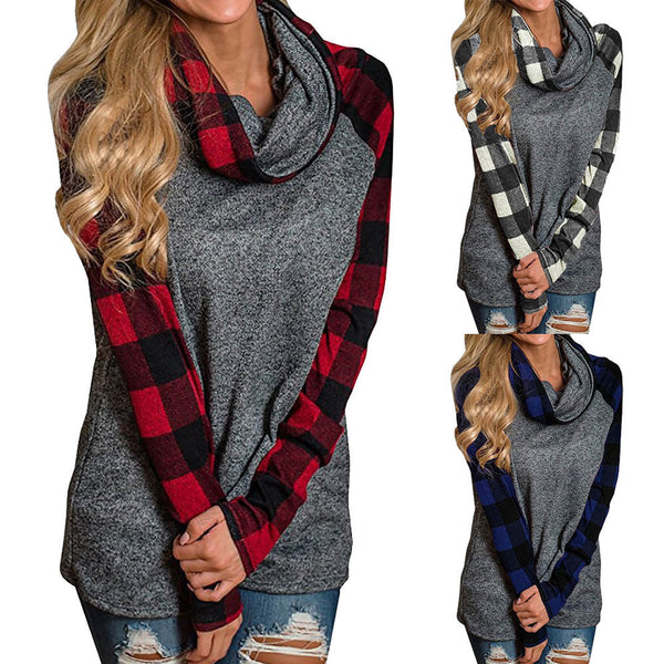 Women's Turtleneck Plaid Tunic Long Sleeve Pullover Sweatshirt - Dash Plaz