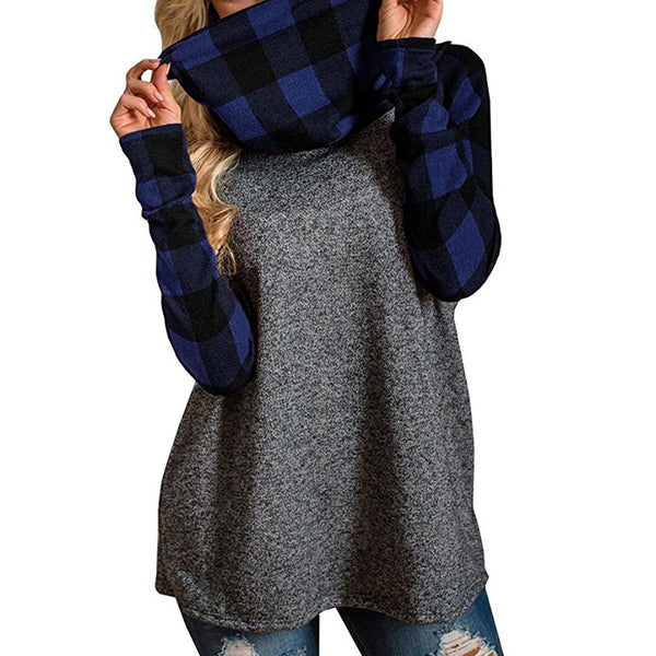 Women's Turtleneck Plaid Tunic Long Sleeve Pullover Sweatshirt - Dash Plaz