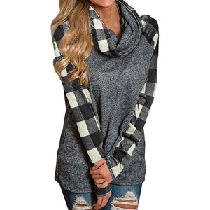 Women's Turtleneck Plaid Tunic Long Sleeve Pullover Sweatshirt - Dash Plaz