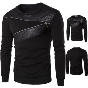 Men Winter Warm Splicing Leather Sweatshirt - Dash Plaz