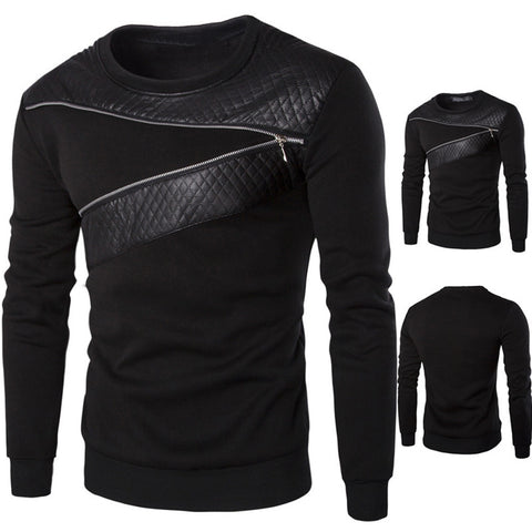 Men Winter Warm Splicing Leather Sweatshirt - Dash Plaz