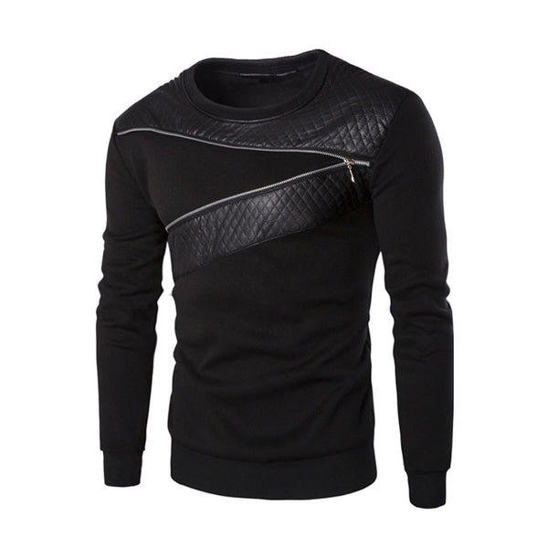 Men Winter Warm Splicing Leather Sweatshirt - Dash Plaz