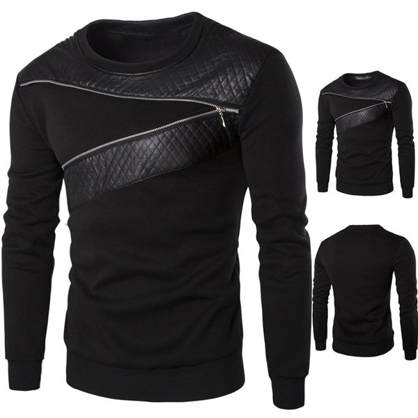 Men Winter Warm Splicing Leather Sweatshirt - Dash Plaz