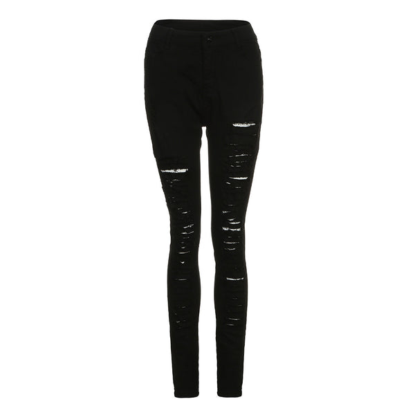 High Waist Stretch Slim Pencil Skinny Ripped Holes Jeans - Dash Plaz