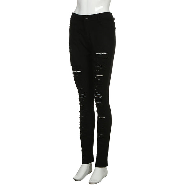 High Waist Stretch Slim Pencil Skinny Ripped Holes Jeans - Dash Plaz
