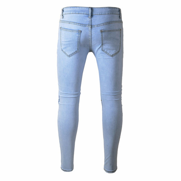 Men's Ripped Slim Fit Motorcycle Vintage Denim Jeans - Dash Plaz