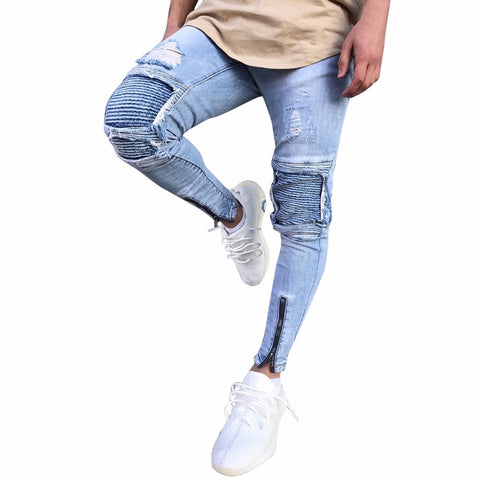 Men's Ripped Slim Fit Motorcycle Vintage Denim Jeans - Dash Plaz