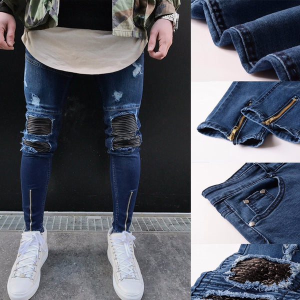Ripped Slim Fit Motorcycle Vintage Denim Jeans - Dash Plaz