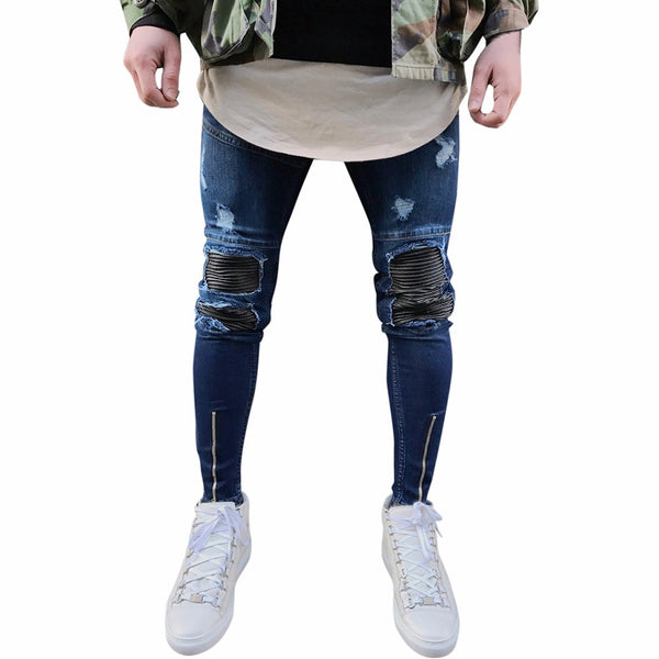 Ripped Slim Fit Motorcycle Vintage Denim Jeans - Dash Plaz