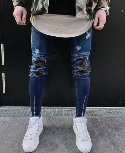 Ripped Slim Fit Motorcycle Vintage Denim Jeans - Dash Plaz