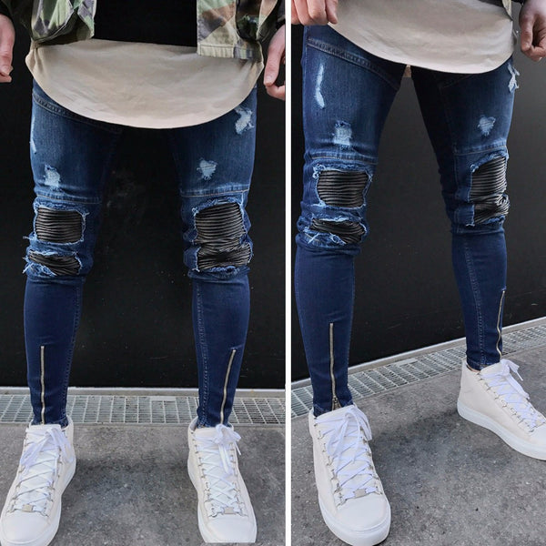 Ripped Slim Fit Motorcycle Vintage Denim Jeans - Dash Plaz