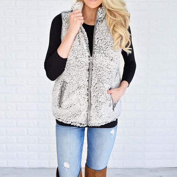 Women' Winter Warm  Faux Fur Zip Up Sherpa Jacket - Dash Plaz