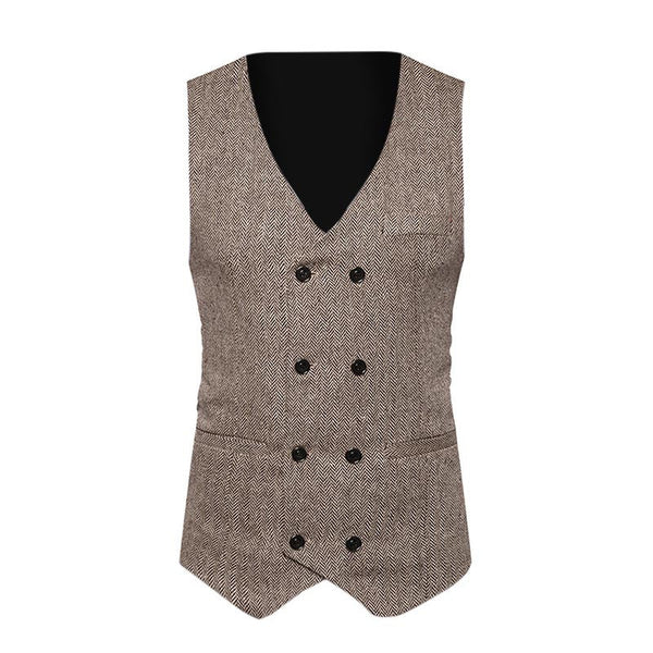 Slim Fit Formal Tweed Check Double Breasted Waistcoat - Dash Plaz