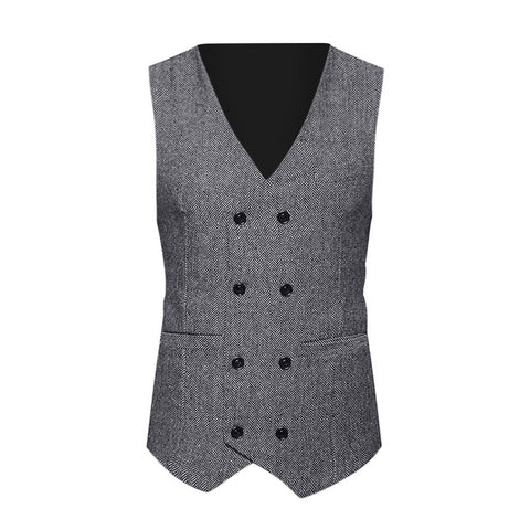 Slim Fit Formal Tweed Check Double Breasted Waistcoat - Dash Plaz