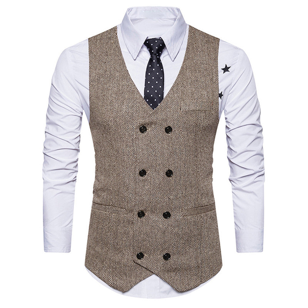 Slim Fit Formal Tweed Check Double Breasted Waistcoat - Dash Plaz