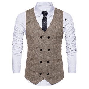 Slim Fit Formal Tweed Check Double Breasted Waistcoat - Dash Plaz