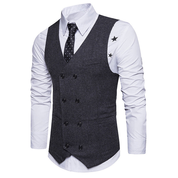 Slim Fit Formal Tweed Check Double Breasted Waistcoat - Dash Plaz