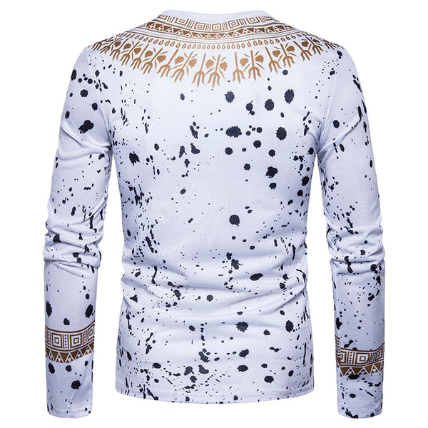 Men's African Print O Neck Pullover Long Sleeved T-shirt - Dash Plaz