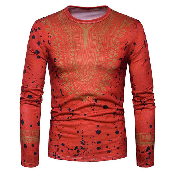 Men's African Print O Neck Pullover Long Sleeved T-shirt - Dash Plaz