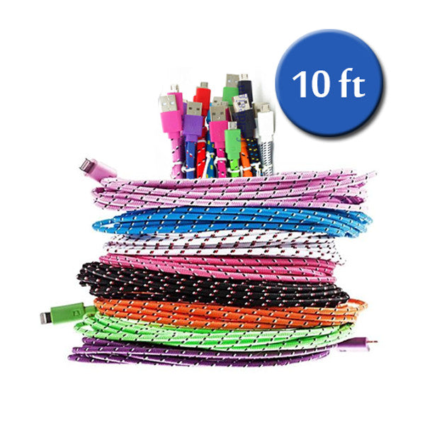 Extra Long (10 Ft) Fiber Cloth Sync & Charge USB Android Cable - Dash Plaz