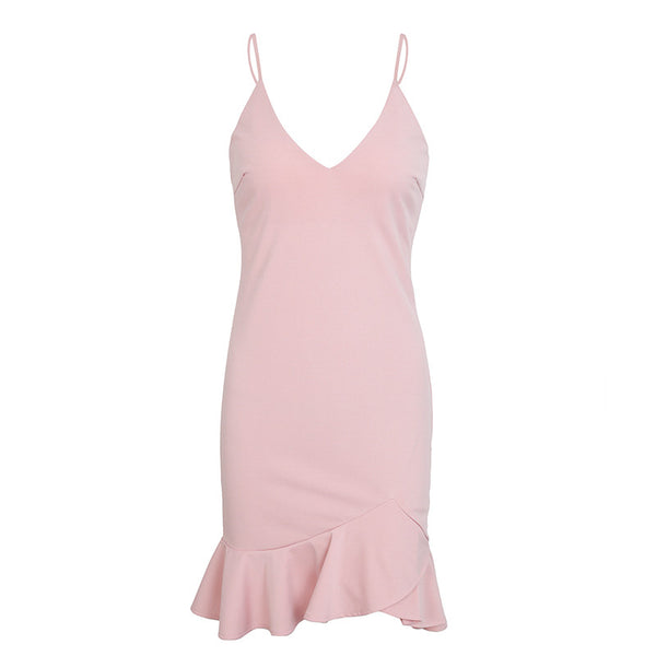 Sexy v neck ruffle strap mini dress - Dash Plaz
