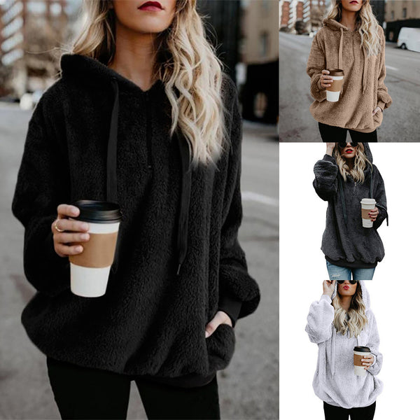 Women Hooded Winter Warm Wool Zipper Pockets Cotton Coat - Dash Plaz