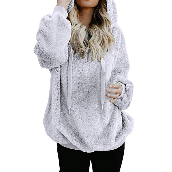 Women Hooded Winter Warm Wool Zipper Pockets Cotton Coat - Dash Plaz