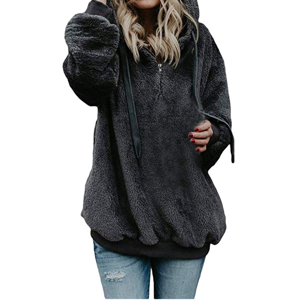 Women Hooded Winter Warm Wool Zipper Pockets Cotton Coat - Dash Plaz
