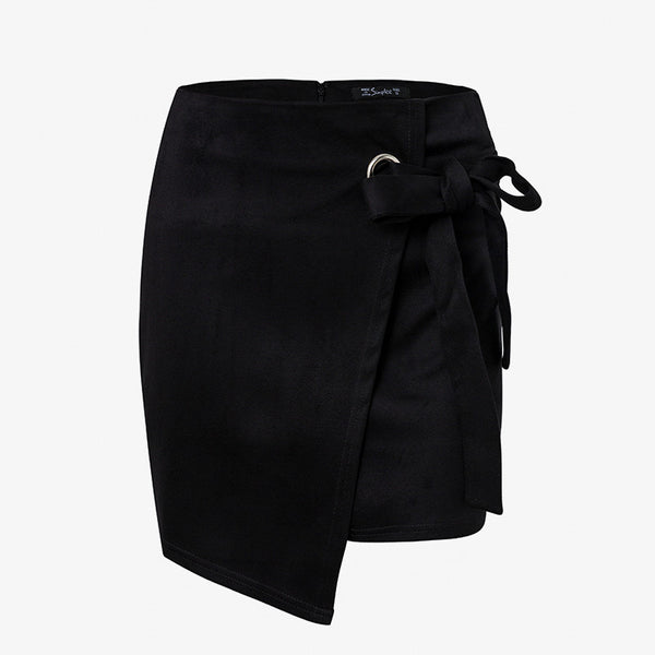 Asymmetrical split black skirt Sash suede skirt - Dash Plaz