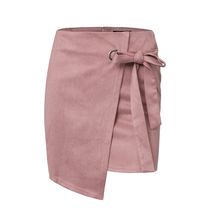 Asymmetrical split black skirt Sash suede skirt - Dash Plaz