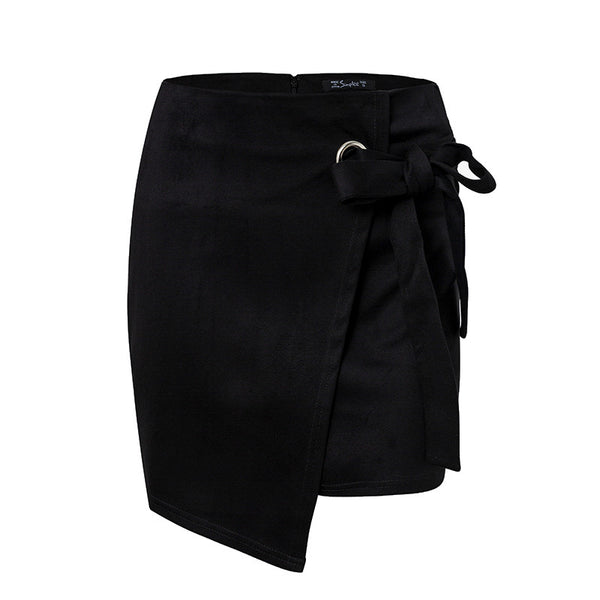 Asymmetrical split black skirt Sash suede skirt - Dash Plaz