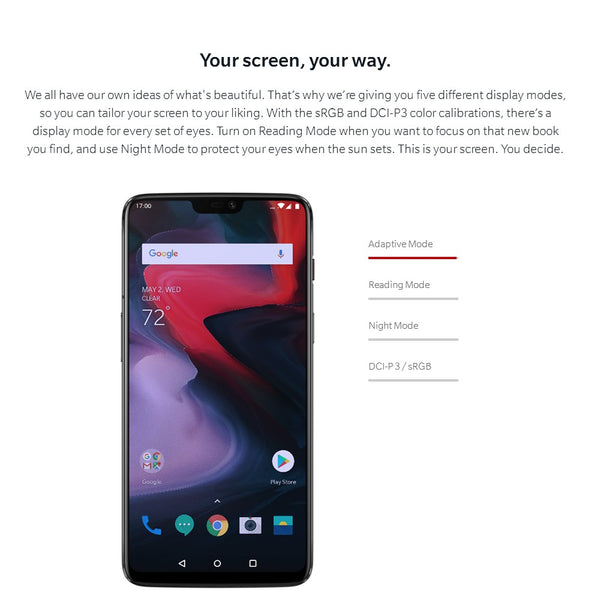 Original OnePlus 6 6.28-inch Notch Display 8GB 256GB Snapdragon Dual Camera Face Unlock Smartphone - Dash Plaz