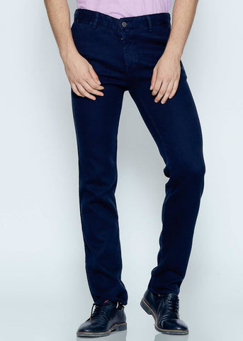 Men's Slim Fit Navy Blue Casual Pants - Dash Plaz